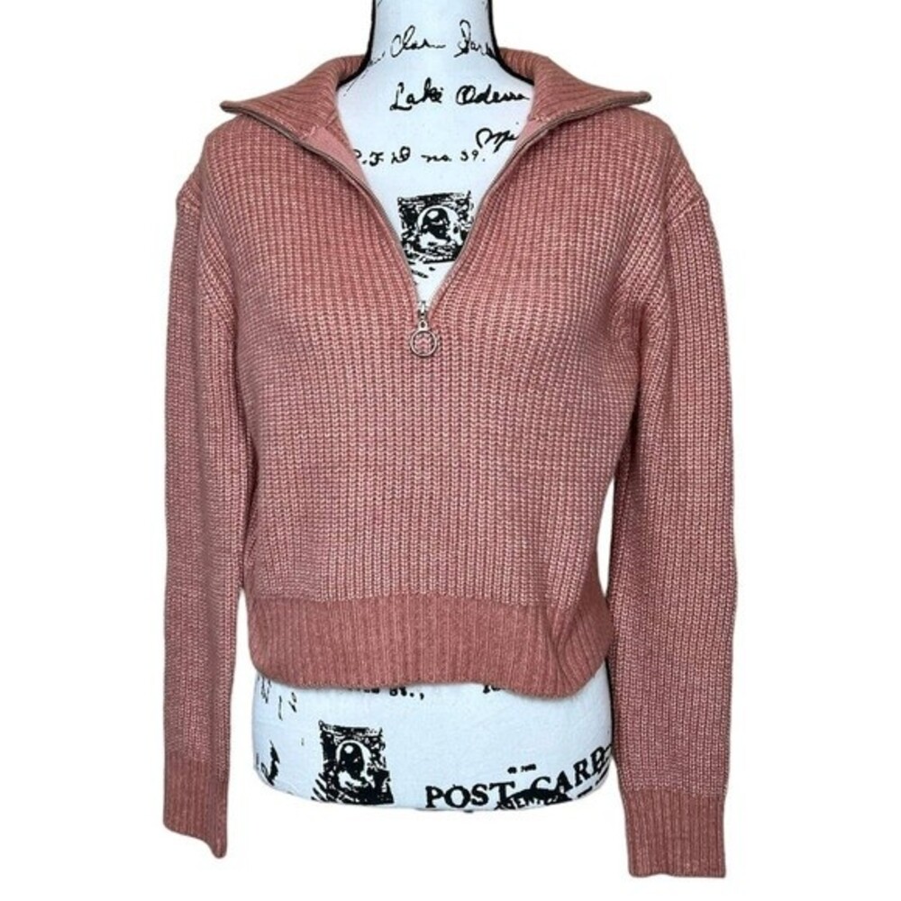 Jessica Simpson  rusty light coral sweater long sleeve half front zip size XS